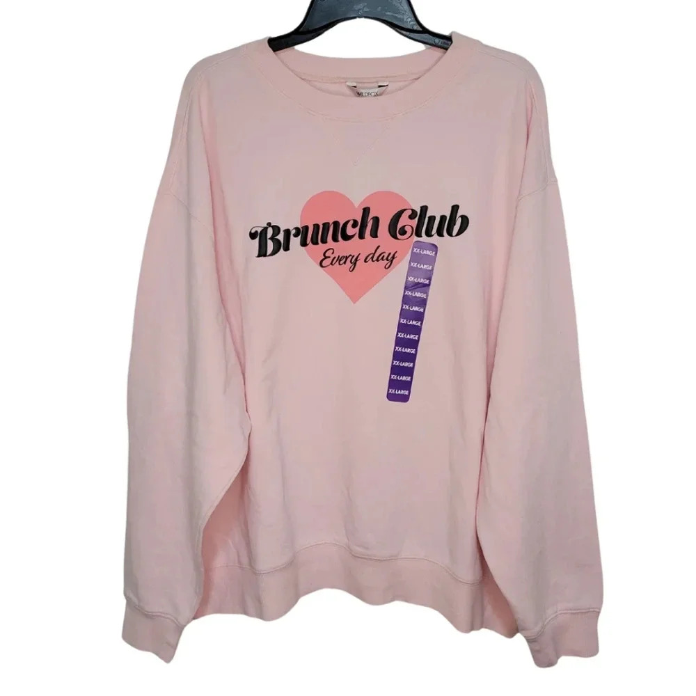 NWT WILDFOX Pink Graphic Crew Neck Pullover Sweatshirt Women's Size XXL